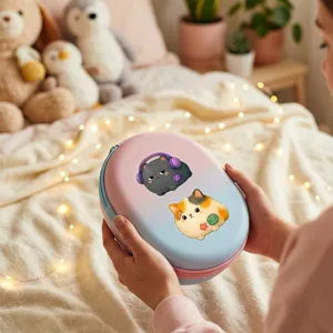 Etui de rangement rigide avec motif de chat mignon pochette zippee portable pour accessoires
