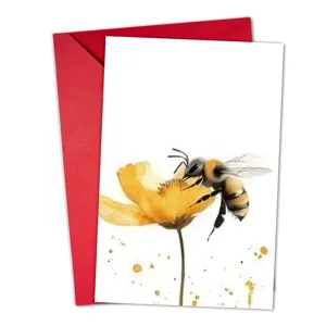 Carte de vœux abeille fleur aquarelle avec ensemble d'enveloppe rouge, carte vierge.