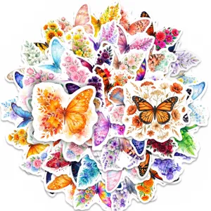 50pcs watercolor butterfly stickers cute floral waterproof decals for laptop water bottle