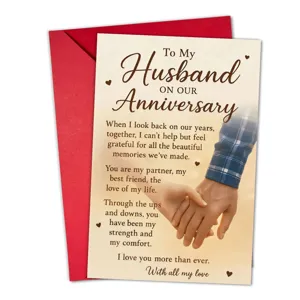 Romantic anniversary greeting card for husband with red envelope and loving text design