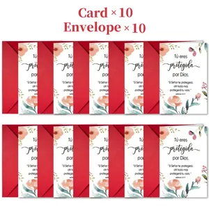 Set of 10 floral religious greeting cards and matching red envelopes with inspirational text.