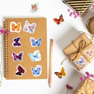 Watercolor butterfly floral stickers set for notebook, journal, and DIY crafts decoration.