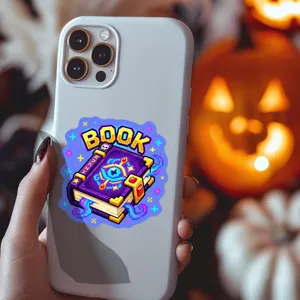 Pixel art magisch boek sticker, waterdichte vinyl sticker voor telefoonhoesje en koffer.