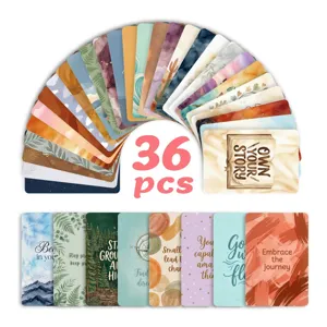 Set von 36 Aquarell Motivationskarten mit inspirierenden Zitaten für eine positive Denkweise.