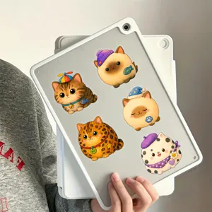 Adhésifs mignons chats ronds autocollants étanches en vinyle pour bouteille d'eau ordinateur