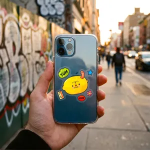Clear phone case with cute yellow lemon cartoon sticker, transparent protective cover