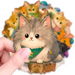Adorables autocollants imperméables PET chat potelé pour gourdes ordinateurs 50 pcs
