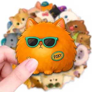 Adorable autocollant imperméable chat orange potelé avec lunettes de soleil pour gourde et pc.