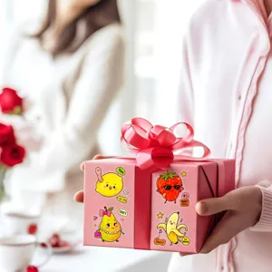Detailed view of cute cartoon fruit waterproof stickers decorative gift box aesthetic design items.