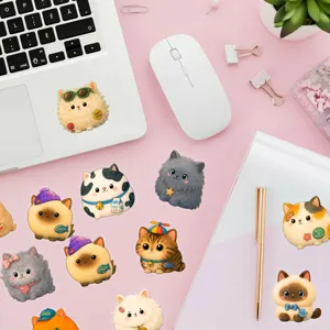 Adorables autocollants chat potelé étanches en vinyle pour ordinateur portable 50pcs