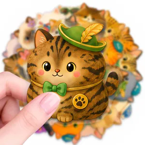 Adorables autocollants PET chat potelé étanches pour gourde et ordinateur lot de 50