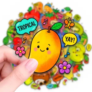 Cute cartoon mango fruit transparent PET sticker, waterproof decorative decal for journal, 50pcs