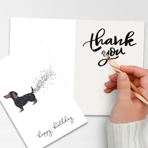 Lustige Dackel Geburtstagskarte mit süßem Hundedesign und Blanko Innenseite für persönliche Wünsche.