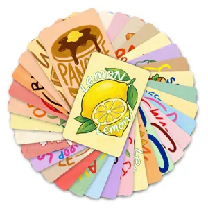 Cute dessert and fruit cognitive learning cards set, colorful illustrated gift cards.