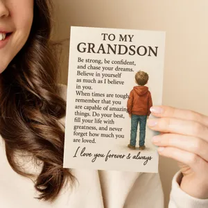 Vue détaillée d'une carte de vœux motivante pour petit-fils avec message et belle illustration.