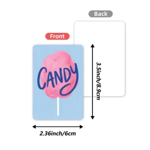 Cotton candy design learning card detail view showing front and back with size dimensions.
