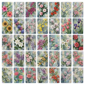 Ensemble de cartes de peinture à l'huile florales vintage, marque-pages d'art pour journal intime.