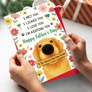 Cute golden retriever greeting card for dog dad, funny Father's Day card with envelope.