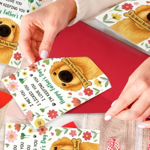 Golden retriever dog father's day greeting card with red envelope funny pet owner gift card