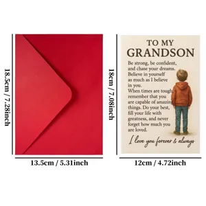 Vue détaillée de la carte de vœux inspirante pour petit-fils avec enveloppe et dimensions.