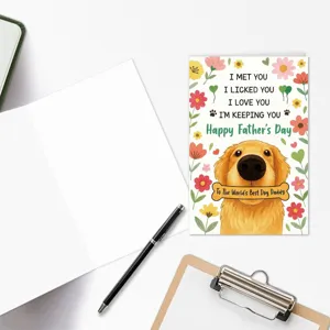 Funny Golden Retriever Father's Day Greeting Card with Cute Dog Design and Envelope Included