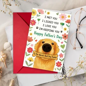 Funny Golden Retriever Father's Day Greeting Card For Dog Dad Humorous Pet Theme blessing Card Art Paper Printed Holiday Card With Red Envelope