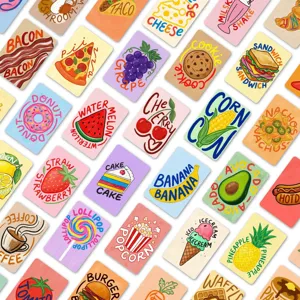 Colorful food and fruit cognitive learning flashcards set for kids early education.