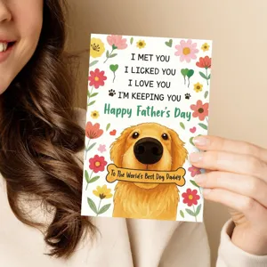 Funny Golden Retriever Father's Day greeting card with envelope for dog dads, cute design.