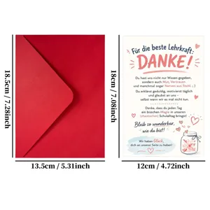 Detailed dimension view of the teacher appreciation greeting card and red envelope set.