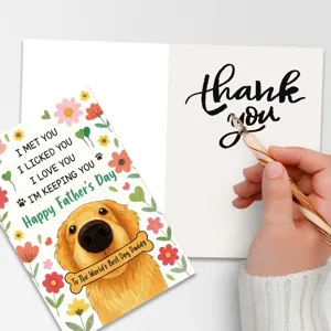 Funny Golden Retriever Father's Day Greeting Card with Cute Dog Illustration and Envelope
