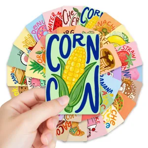 Close-up detail view of colorful food cognitive cards featuring fruit and dessert illustrations.