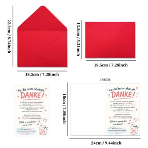 Teacher appreciation greeting card and red envelope set, hand-drawn heart design for thank you.