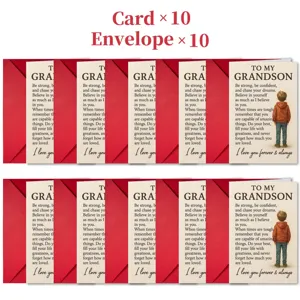 Set de cartes de vœux avec 10 cartes et 10 enveloppes rouges avec messages inspirants.