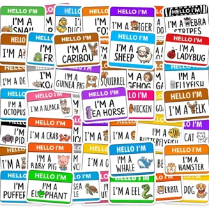50 Piezas Pegatinas Educativas de Animales Para Niños Impermeable PVC Cartoon Hello I'm Tags Decals Para Computadora Botella de Agua Funda de Teléfono Decoración