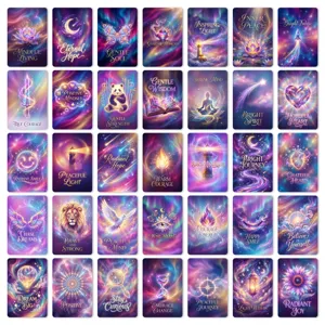 Ensemble de cartes d'énergie du ciel étoilé cosmique, cartes de citations inspirantes.