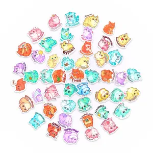 Cute colorful cat stickers set with Russian emotion labels for decorating water bottles and laptops.