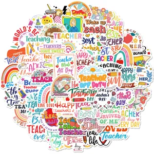 Waterproof teacher stickers 50pcs cute vinyl decals for water bottles laptops classroom decor.