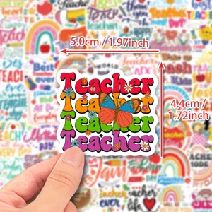 Teacher waterproof vinyl sticker with colorful butterfly design, perfect for laptop water bottle.