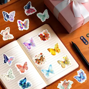 Watercolor butterfly stickers set featuring cute floral designs for notebook decoration.