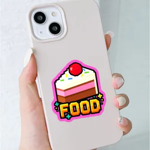 Telefoonhoesje in pixel art taartontwerp met food-tekst, beschermend en stijlvol accessoire.