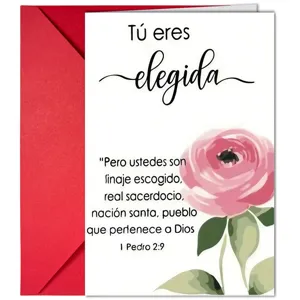 Inspirational Bible verse greeting card with pink watercolor flower design and red envelope set.