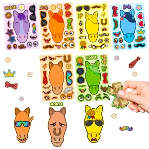 Kinderen DIY gezicht maken paard stickers, grappige puzzel speelgoed set voor kinderen.