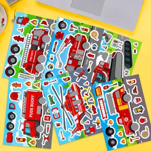 Kinderen tekenfilm brandweerauto sticker set DIY puzzel educatief speelgoed 6 vellen
