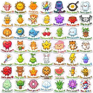 Cute kawaii motivational cartoon stickers pack for kids and students reward decoration.