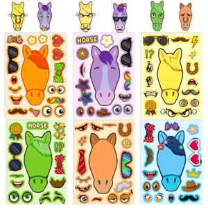 Kinderen maken een gezicht paard sticker DIY puzzel knutselen set educatief speelgoed