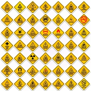 50pcs Yellow Diamond Safety Warning Stickers Waterproof Vinyl Decals Danger Signs Set Detail