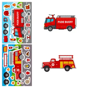 6 Vel Cartoon Brandweerauto DIY Stickers Kinderen Educatief Puzzel Speelgoed Set