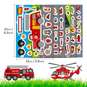 Set van 6 vellen brandweerauto stickers cartoon puzzel leuk kinder speelgoed details