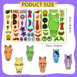 Set van paard DIY stickers voor kinderen, grappig gezicht maken puzzel speelgoed 21x15cm