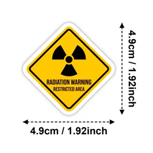Radiation warning restricted area sticker, yellow diamond safety warning decal label 4.9cm